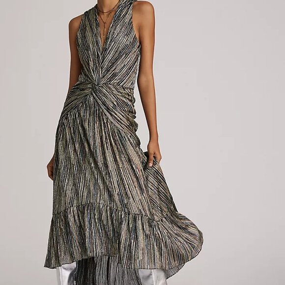 MISA Los Angeles Metallic High-Low Midi Dress | Size XS | NWT | Ruched Detail - Picture 3 of 5